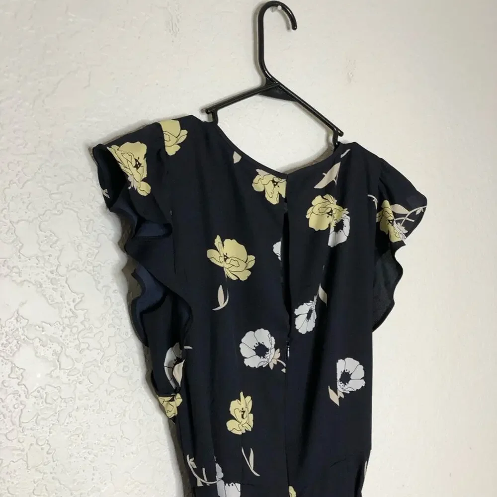 Ann Taylor navy blue yellow white floral jumpsuit size 2